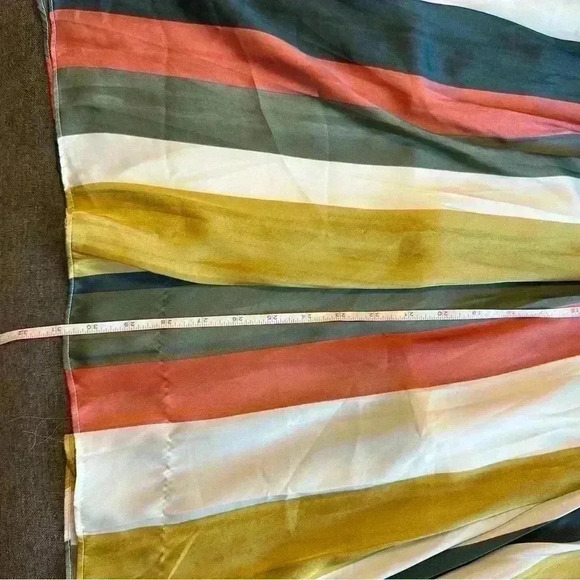 🎆Mystery Satin stripe skirt elastic waist small gold green orange cream midi - Picture 8 of 9